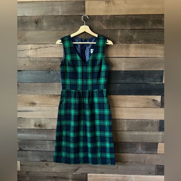 Vintage Wool Plaid V-Neck Lanz Original Midi Dress with Pockets - Picture 13 of 15